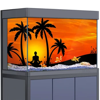 Наклейка на фоне аквариума, украшение для аквариумов, медитация, йога, силуэт HD 3D Плакат, среда обитания рептилий объемом 5-55 галлонов