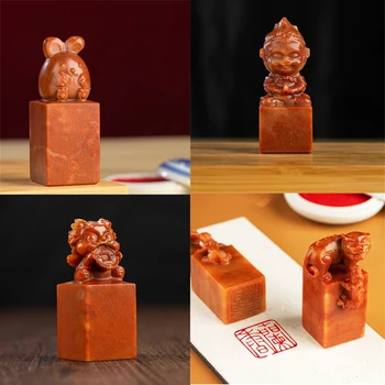 Натуральный Камень Pixiu Rabbit Custom DIY Скульптура Печать Штамп С Гравировкой Имени