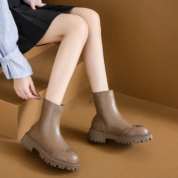 Нескользящая женская обувь на платформе и массивном каблуке 2023, зимние морозостойкие и теплые женские ботинки, модные короткие ботинки на молнии с круглым носком