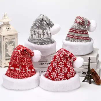 Новая качественная вязаная Плюшевая Рождественская шапка, Утолщенная шерстью Шапка Санта-Клауса для взрослых, Милая Вязаная шапочка-бини из Лося со снежинками, Рождественский подарок