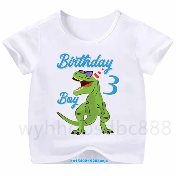 Новая модная детская футболка с короткими рукавами и милым мультяшным динозавром, детская футболка на день рождения, повседневные топы для мальчиков и девочек