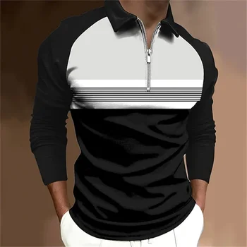 Новая мужская Классическая рубашка Поло в полоску с длинным рукавом 2023, Весенне-Осенний Повседневный Рабочий топ Плюс размер Oversize S-XXXL