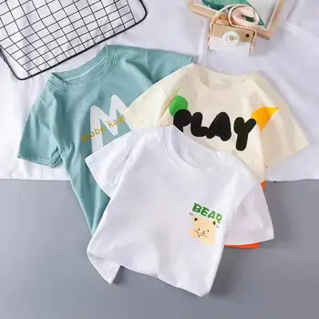 Новая хлопковая детская футболка с коротким рукавом для мужчин и девочек, одинарный топ с круглым вырезом и маленькие детские леггинсы tide fan