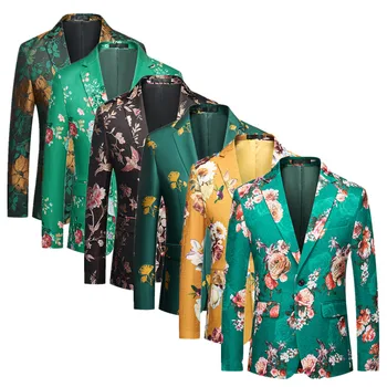Новый мужской костюм в цветочек, приталенный пиджак большого размера 6XL, модная мужская танцевальная вечеринка, бар, сцена KTV, Жаккардовые блейзеры, пальто