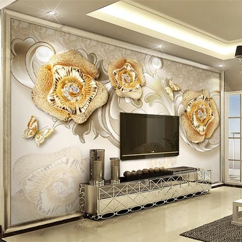 обои wellyu papier peint для стен 3D Обои на заказ Стерео Европейская Золотая роза Бабочка ТВ Обои на стену