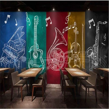 Обои на заказ, 3d европейские музыкальные инструменты с ручной росписью, музыкальный плакат, индивидуальность, бар, кафе, креативные граффити, 3D обои