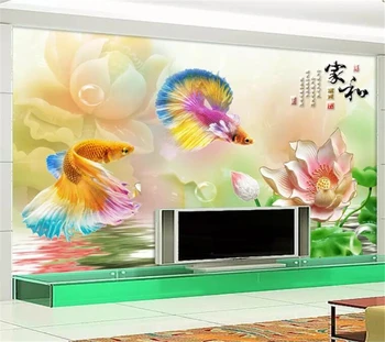 обои на заказ beibehang 3d фотообои Медуза рельеф лотоса карп фон для телевизора в гостиной обои для домашнего декора обои