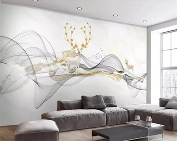 Обои на заказ гостиная спальня фреска современный минимализм абстрактная линия чернил облако туман насыщенный лось ТВ фон стены