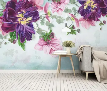 Обои на заказ розовые листья растений цветы фон детской комнаты настенная роспись украшение дома фиолетовые цветы 3D обои