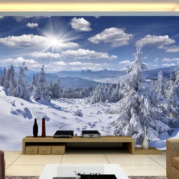 Обои-фрески на заказ 3D Стерео Голубое небо и белые облака Снежный пейзаж Фреска Гостиная телевизор Диван Декор Спальни Papel De Parede
