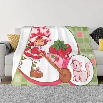 Одеяло для кошек с клубничным коржом, Фланелевый текстильный декор, мультфильм Каваи, супер теплые пледы для дивана, офисный коврик