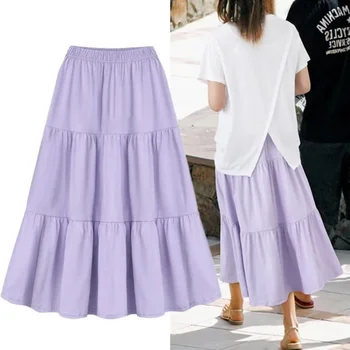 Однотонные повседневные юбки средней длины, маленькая свежая юбка для женщин, короткие платья с оборками.
