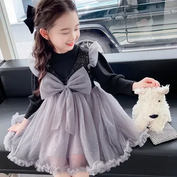 Осенне-зимнее платье с длинными рукавами для девочек 2023 года, Новое Модное Милое платье для маленьких детей, платье принцессы из пряжи