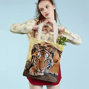Повседневная женская сумка Brave Tiger с модным рисунком диких животных, женская холщовая сумка для покупок, складная ткань многоразового использования