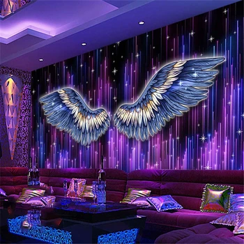 пользовательские обои KTV bar box Красочные крылья настенная роспись Звездное небо фоновые обои для настенных наклеек Светоотражающие художественные декоративные