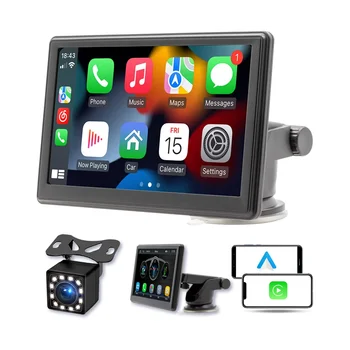 Портативное Беспроводное Крепление для Приборной панели Carplay Screen, Автомобильный Стерео Bluetooth с Сенсорным экраном 7 дюймов, FM-Автомагнитола, Камера заднего Вида, USB