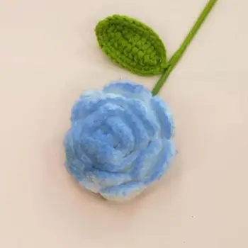 Привлекательный искусственный цветок розы, неувядающий хлопок, сплетенный вручную Цветок розы, связанный крючком, искусственный цветок розы ручной работы