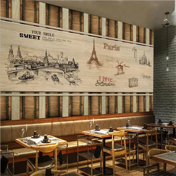 Ретро 3D Французская архитектура Peugeot Фон Обои Ресторан Кофейня Снэк-бар Промышленный декор Настенные обои 3D