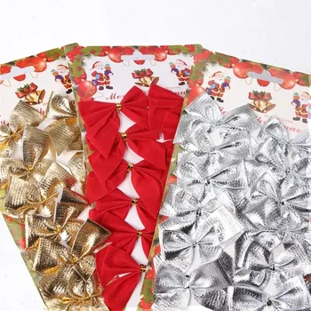 Рождественские украшения, Рождественский красный мини-бант с флокированием, подвеска в виде рождественской елки, золотой и серебряный маленький бант с яркой гранью