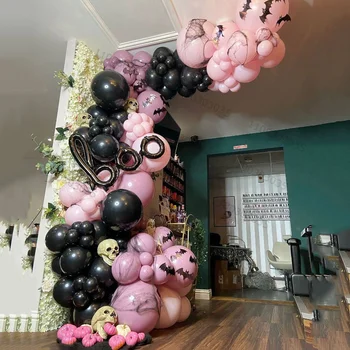 Розово-черная арка с воздушными шарами-гирляндами для украшения вечеринки на Хэллоуин, шары из фольги, 3D наклейка в виде паука, надувные игрушки Globos