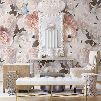 Романтические цветочные 3D-фрески Nordic Butterfly Flowers Обои для гостиной и спальни