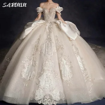 Роскошное платье для Прополки длиной до пола, Винтажный Халат Невесты С Открытыми плечами, Классическое Бальное платье, Свадебные платья Vestidos De Novia