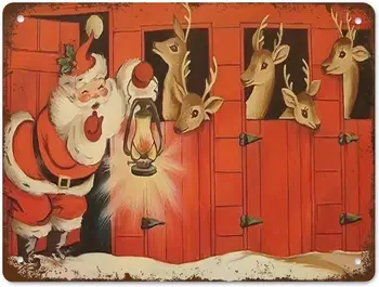 Санта с оленями, креативная жестяная вывеска, скелет, забавная металлическая вывеска, винтажный декор стен для домашней двери, Садовый бар