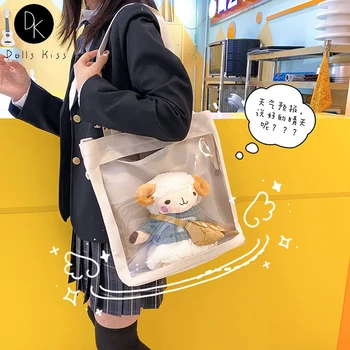 Сумка Harajuku Ita, кавайная сумка с вышитым медведем для девочек, прозрачная сумка для косплея из ПВХ, милая сумка для девочек в стиле Лолиты