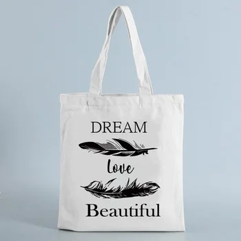 Сумка для покупок с красивым принтом Dream Love, женские холщовые сумки-тоут, многоразовая сумка для покупок в продуктовых магазинах, модная складная дорожная сумка через плечо