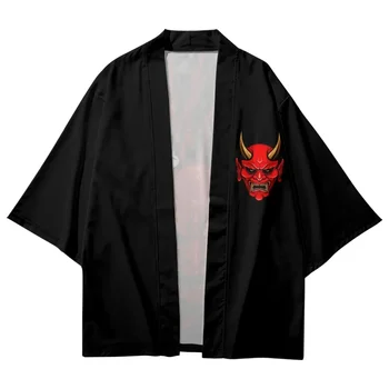 Уличная одежда, кардиган, халат большого размера, женская Мужская Традиционная Юката Хаори, летнее кимоно для косплея с принтом демона Японского самурая