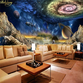 фотообои beibehang на заказ, большая фреска на тему звездной планеты, трехмерный дом, космический фон для стен papel de parede