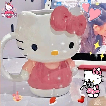 Чашка Hello Kitty, Мультяшное творчество, Керамическая кружка, Милый дизайн, Модная Студенческая Детская посуда для дома, Нежный Компактный подарок на День рождения для девочки