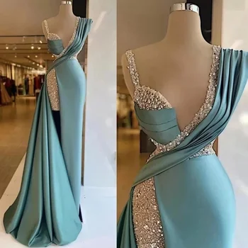 Элегантное Модное Вечернее Платье, Сексуальное Женское Платье-комбинация С Глубоким V-образным вырезом, Расшитое Бисером, С Высоким Вырезом, Атласное Длинное Вечернее платье Vestidos de gala