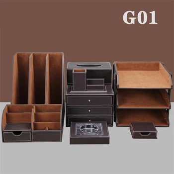 Ящик для хранения на рабочем столе, коробка для салфеток, 3-слойная подставка для файлов, многофункциональный органайзер, набор из 8 предметов, черный или коричневый